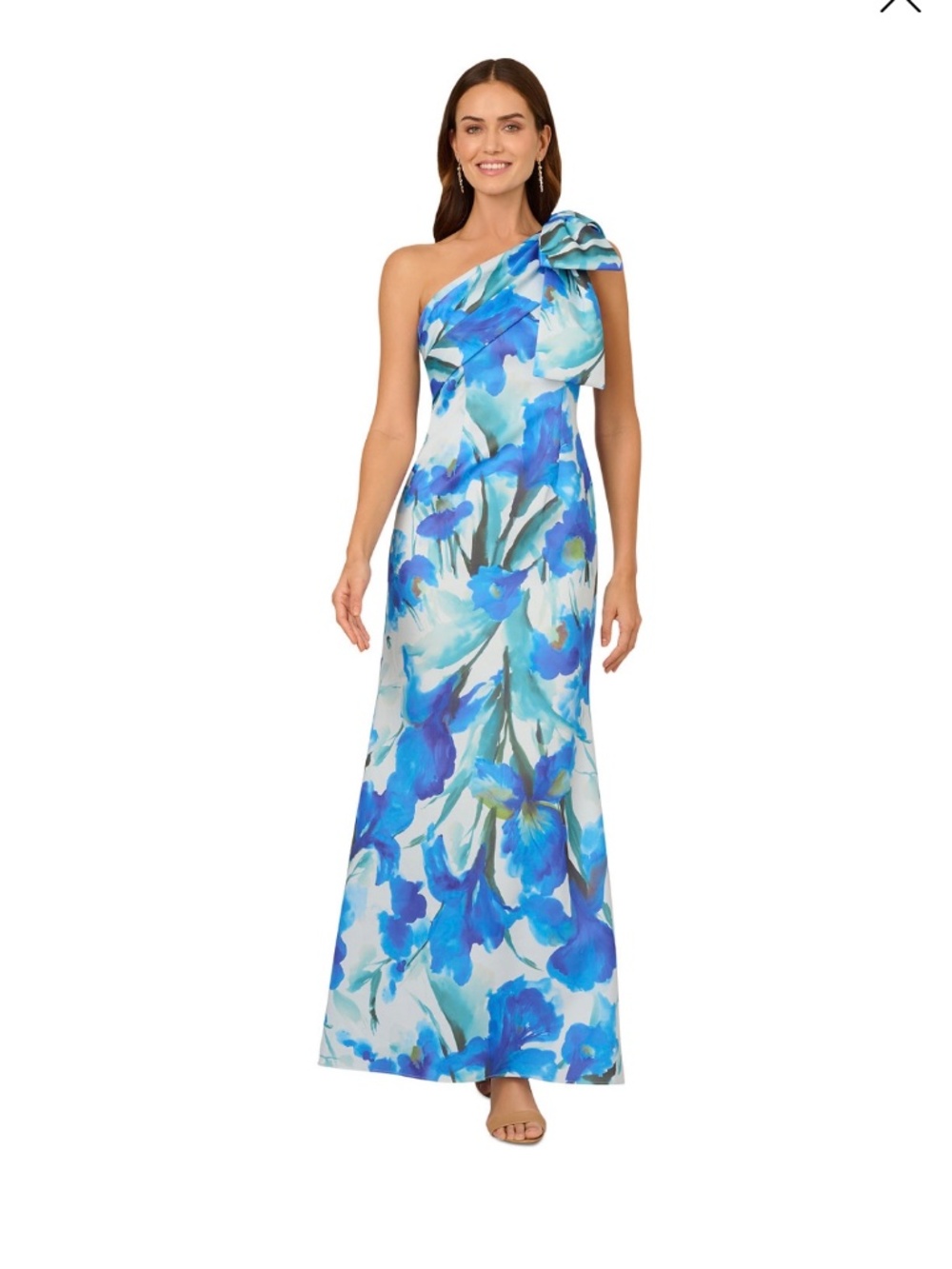 NWT ADRIANNA PAPPELL floral, One shoulder, mermaid scuba Size 2 wn